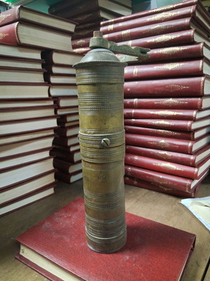 Coffee mill old used with dura brass
