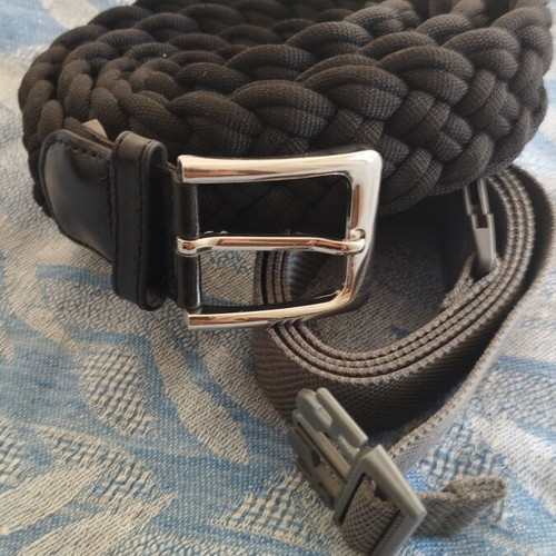 Two fabric belts, black braided 120 cm and adjustable grey 100 cm