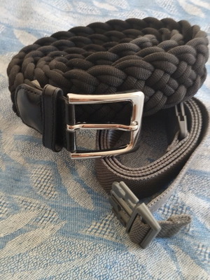 Two fabric belts, black braided 120 cm and adjustable grey 100 cm