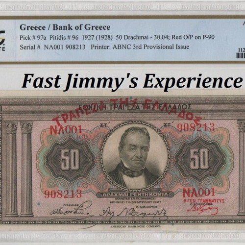 50 Drachmai 1927 Greek Banknote PCGS AU 50