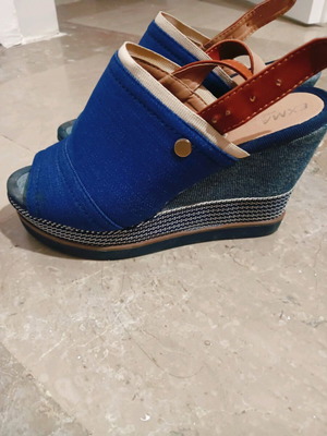Denim platform sandals used, size 38, blue
