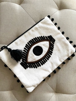 Handmade eye clutch purse new, black and white