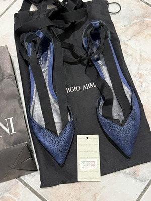 Giorgio Armani navy blue pumps with black rhinestones, EU 38