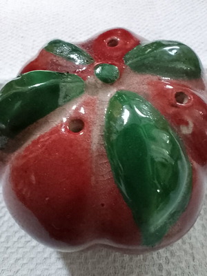 Tomato salt or pepper shaker used with crackled glaze