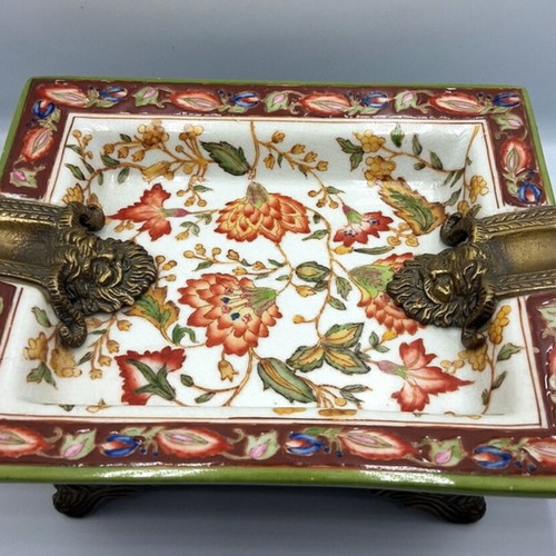 Wong Lee Porcelain Ashtray with Crackle and Bronze Details like new