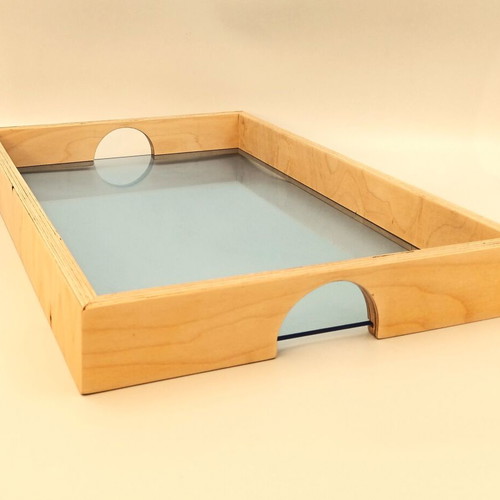Serving trays new, handmade wood and plexiglass, made in Greece