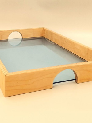 Serving trays new, handmade wood and plexiglass, made in Greece