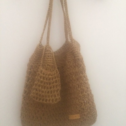 Knitted bag handmade with natural color yarn made to order