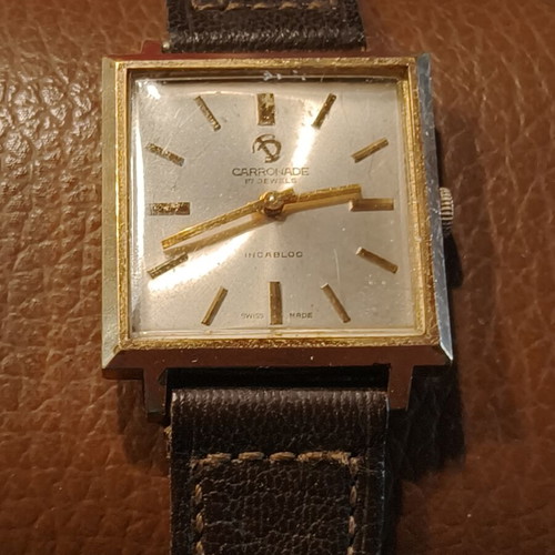 Carronade Vintage 17 Jewels Incabloc Swiss Made Square Men's Watch used