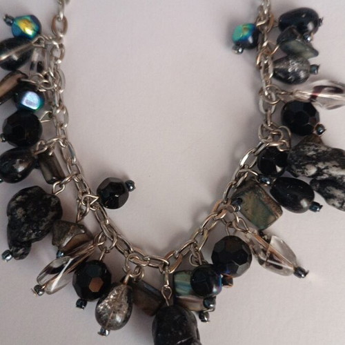 Silver bracelet with black charms and holographic details new