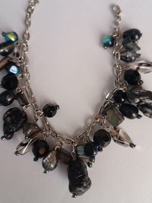 Silver bracelet with black charms and holographic details new