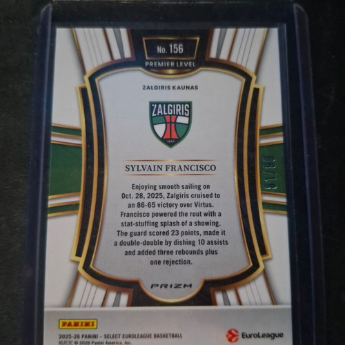 2025-26 Panini Select EuroLeague Purple Prizm #156 Sylvain Francisco card like new