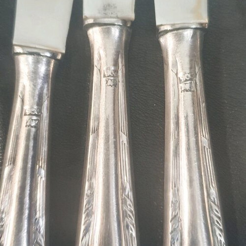 Silver knife set used, 6 pieces Fostere