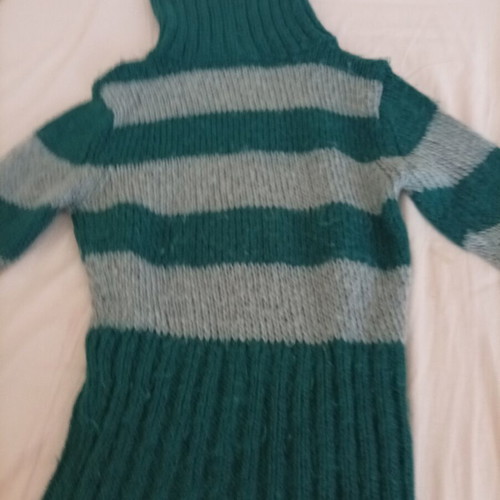 Handmade winter sweater, blue and grey stripes