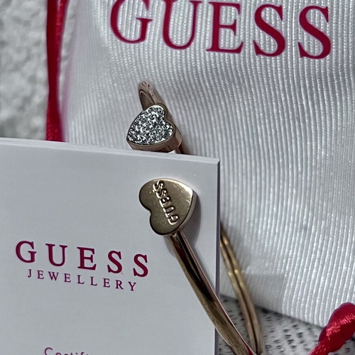 Guess Rose Gold Double Heart Bangle 316L Steel New with Certificate
