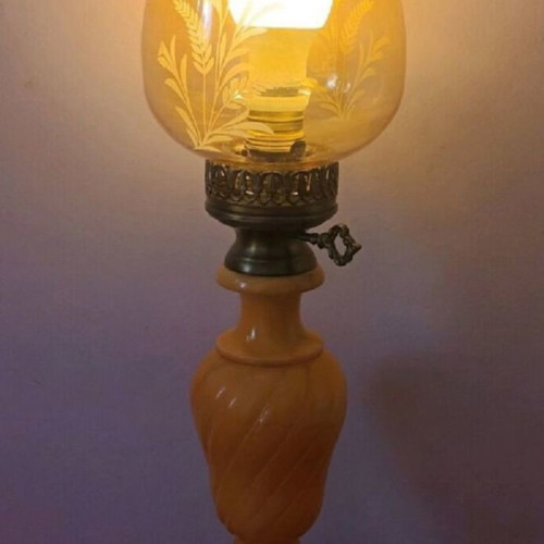 Italian table lamp used, heavy alabaster with crystal shade