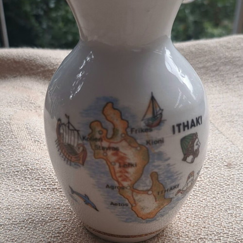 Porcelain vase Ithaki used with gold trim and map design