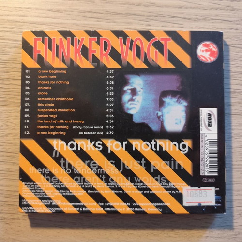 Funker Vogt Thanks For Nothing Remastered Digipak Edition CD like new, electronic