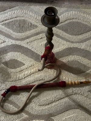 Hookah from Constantinople used, 66cm, engraved bronze stem