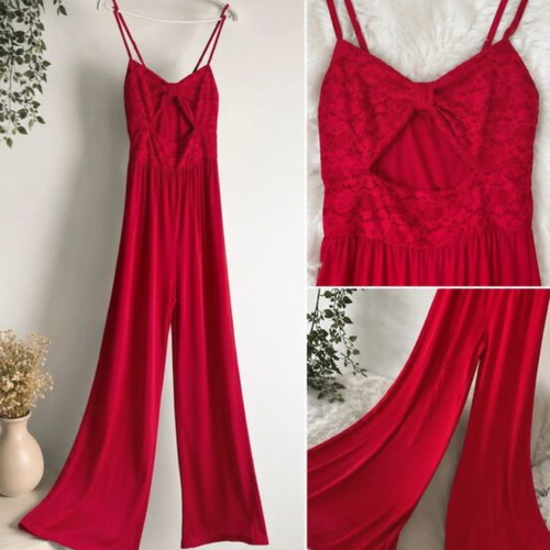 Satin one-piece jumpsuit like new, red, sizes S and M