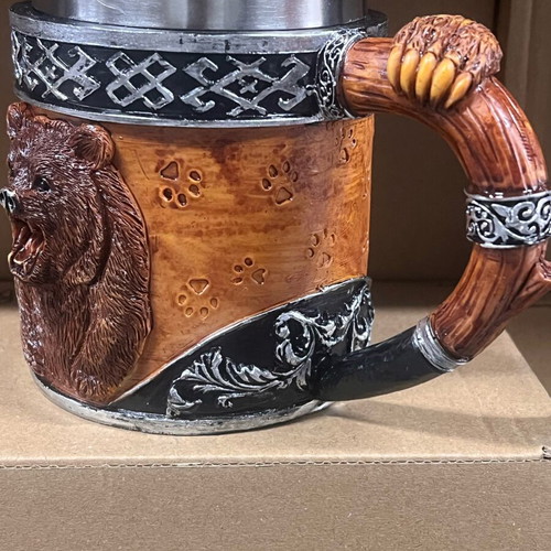 3D embossed bear mug with stainless steel interior and polystone exterior new