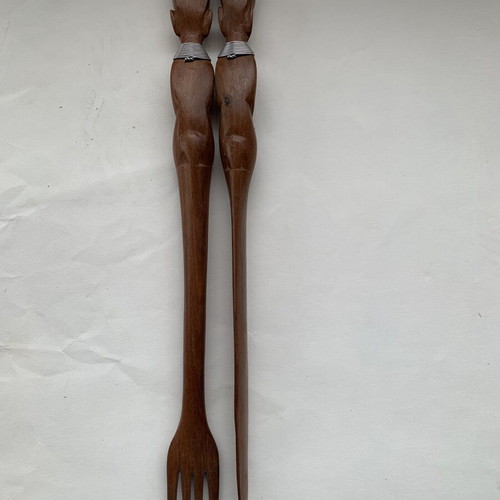 Vintage woodcarved decorative fork and knife like new