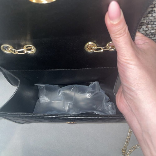 Bag new black chevron quilted with gold chain and V detail