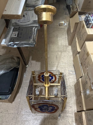 Classic lamps used, vitraux and metal church style lighting