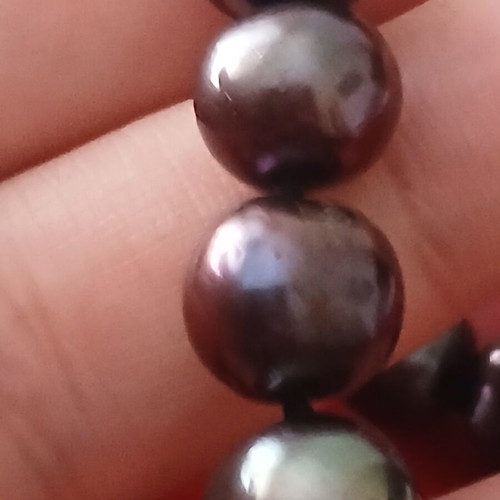 Necklace with natural black pearls 1 mm, gold-plated clasp, new