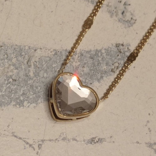 Gold stainless steel necklace with heart pendant and crystal, new