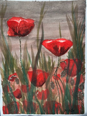 Poppy flowers watercolor painting new