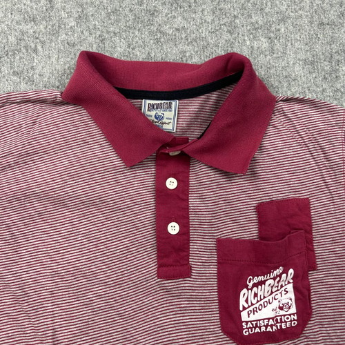 Richbear Polo Shirt Large Maroon White Striped vintage effect like new