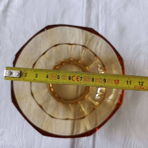Art Déco vintage glass fruit salad set amber color like new, 11 pieces
