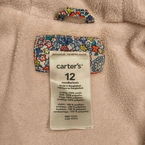 Carter's Baby Girl Floral Hooded Jacket Coat size 12M like new