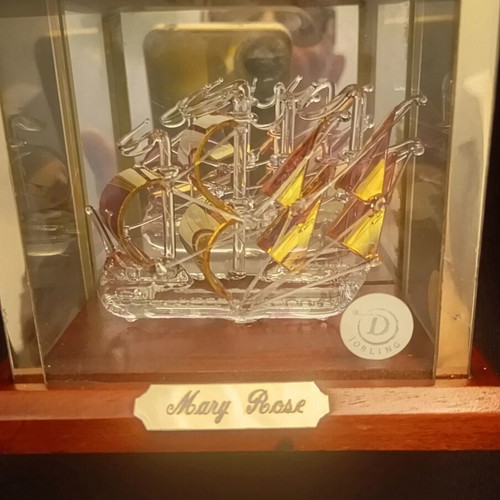 Mary Rose Collectible Glass Ship in Display Case like new