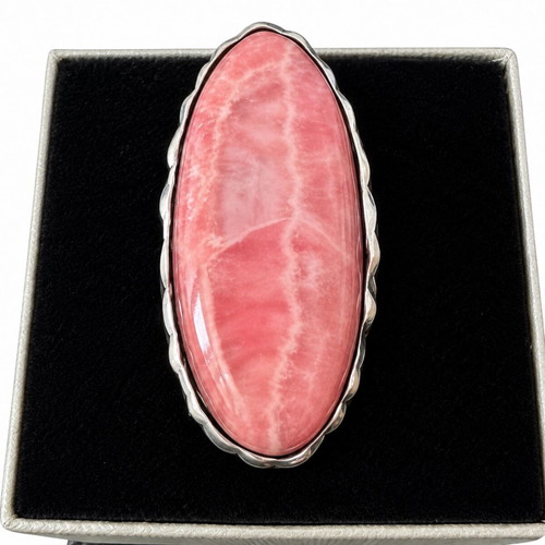 Ring with rhodochrosite cabochon silver, like new, size 59