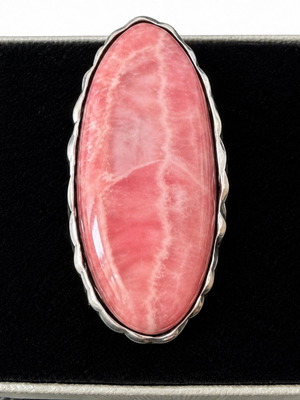 Ring with rhodochrosite cabochon silver, like new, size 59