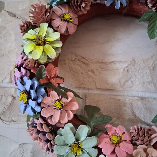 Handmade decorative wreath 30cm with processed pine cones on foam base