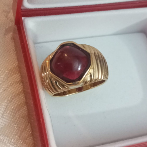 Vintage Russian Gold-Plated Ring with Ruby-Type Glass Stone, Size 54 used