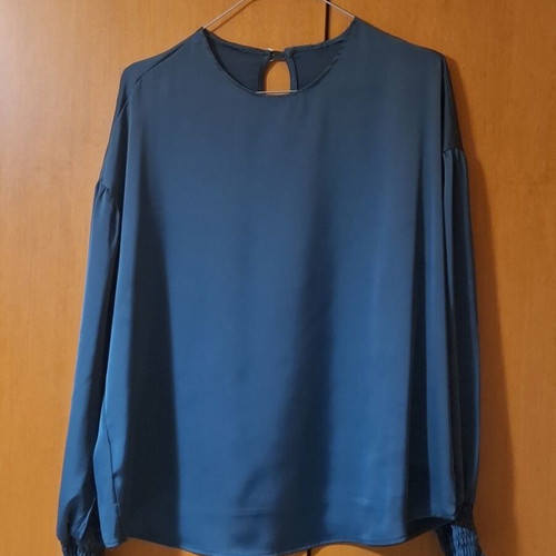 Satin women's blouse like new, size 46 fits S M L, cypress color