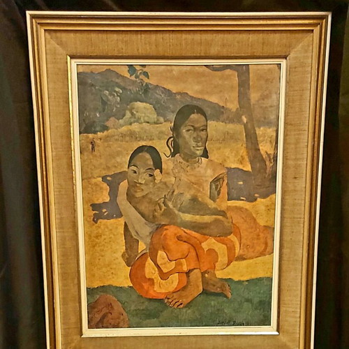Paul Gauguin canvas copy painting used with vintage wooden frame 70s