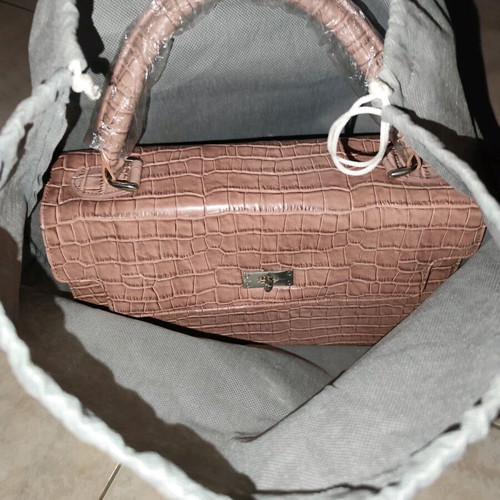 Large pink leather handbag new with snake pattern