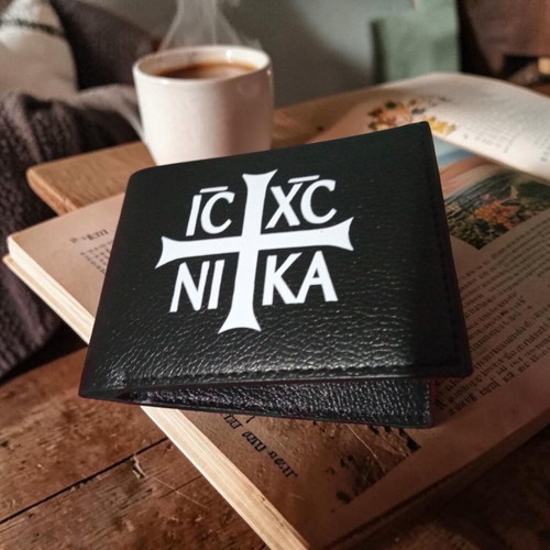 Wallet with IC XC NIKA inscription new, black and white