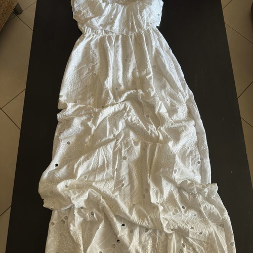 Poplina maxi dress used, white cotton with broderie anglaise
