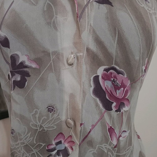 Floral sleeveless vintage shirt XL in grey-purple tones