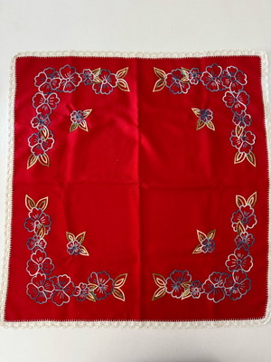 Vintage handmade embroidered table linen like new, red