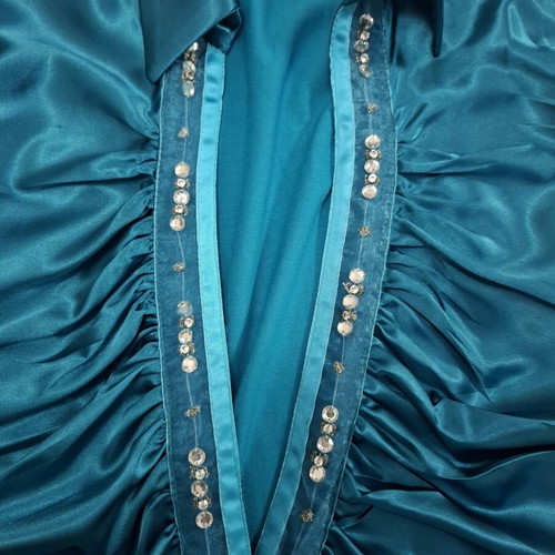 Angelo Psarros Satin Top with Rhinestones Petrol Blue Size 3 like new