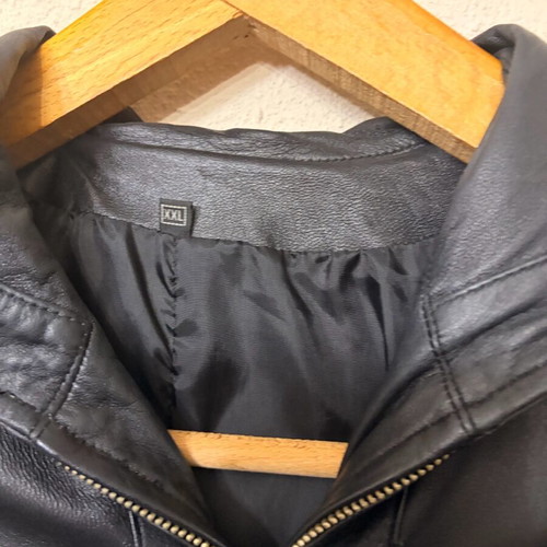Leather coat with hood like new, black, size XXL