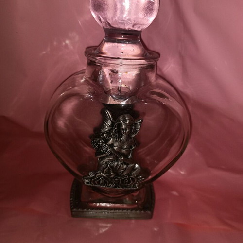 Vintage glass heart vase with metal fairy like new
