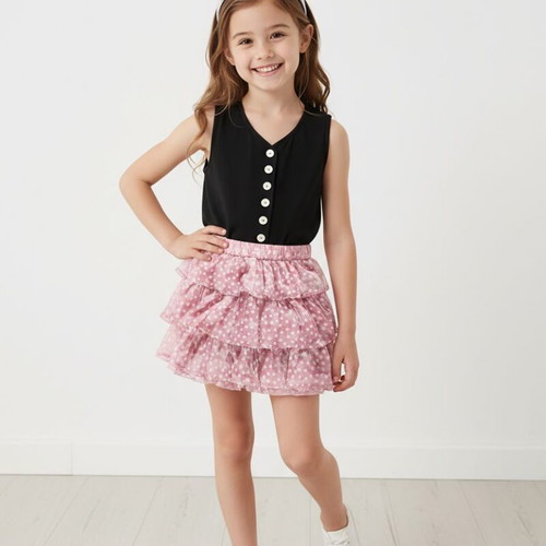 Girls' skirt pink with white polka dots like new, for 8 years 128cm
